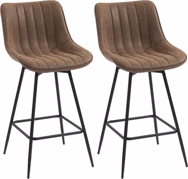 HOMCOM Set of 2 Brown PU Leather Swivel Bar Stools