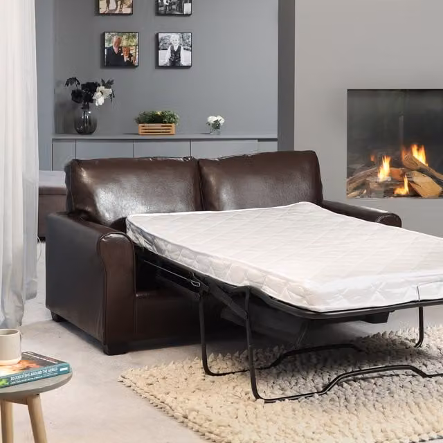 Artemis Home Lauderdale Brown Upholstered Synthetic Leather Sofabed with Solid Wood Frame and Pull Out Function, 100 x 200 cm