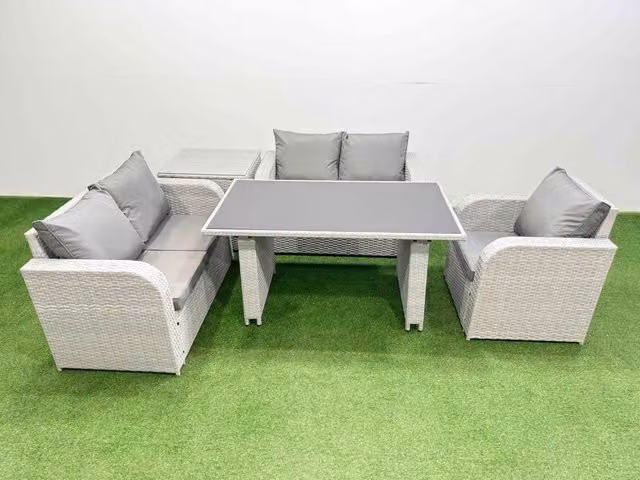 Fimous 5 Seater Outdoor Patio Furniture Set with Side Table in Light Grey
