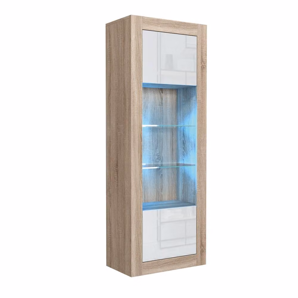 Mex Furniture LTD Illume Display Cabinet in Oak and White Gloss with LED Lighting, H 170 cm x W 63 cm x D 35 cm – 3