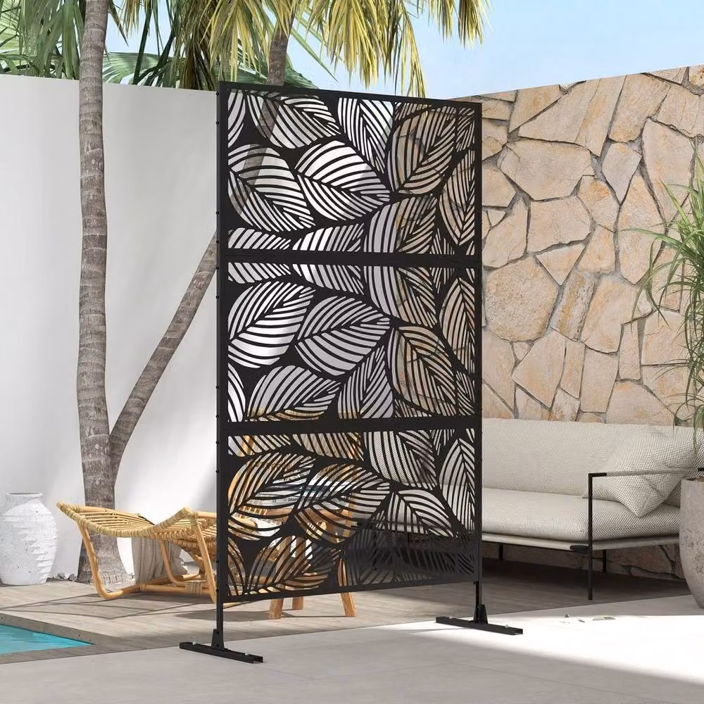 NESTLUNE Metal Outdoor Privacy Screen Panel, Black, W: 100 cm, D: 15 cm – 4