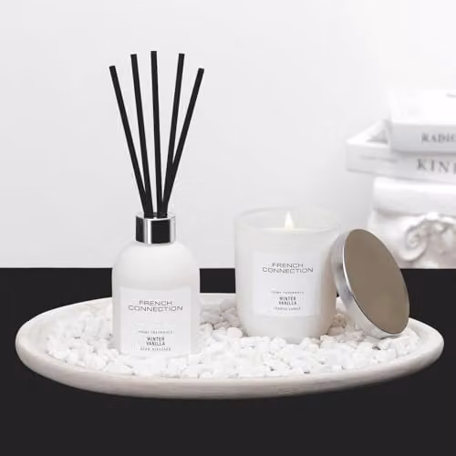French Connection Home Fragrance Gift Set with Scented Candle and Reed Diffuser in Vanilla – 2