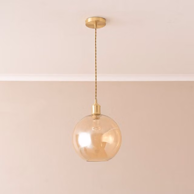 Bellamy Amber Glass Globe Single Ceiling Pendant Light in Gold/Brass