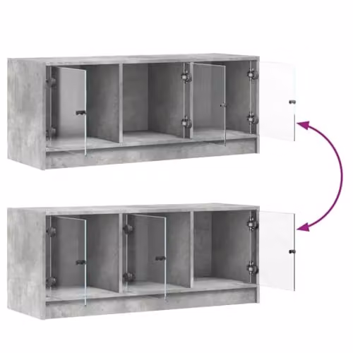 vidaXL Modern TV Cabinet with Glass Doors in Grey, W: 102 cm, D: 42 cm, H: 37 cm – 3