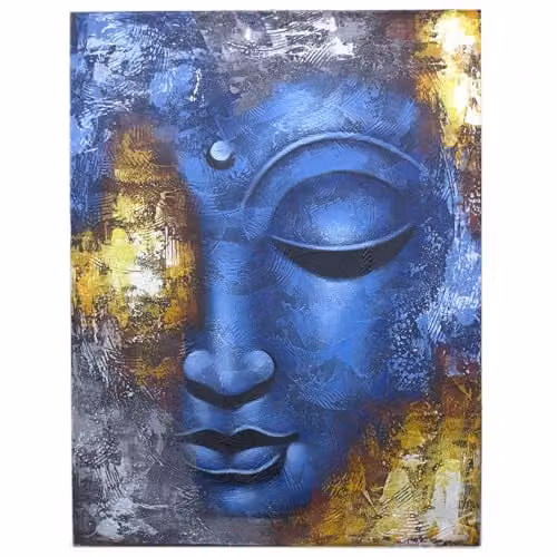 KDMD Blue Face Abstract Buddha Canvas Wall Painting – 1