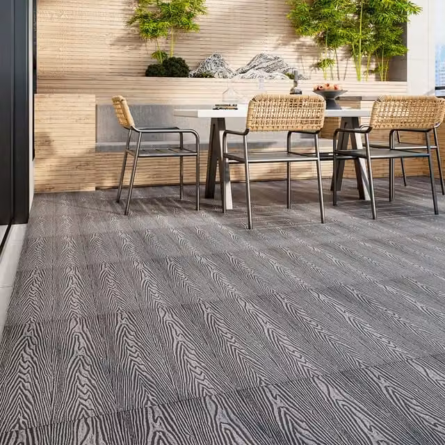 Livingandhome Set of 6 Wood Grain WPC Deck Tiles in Grey