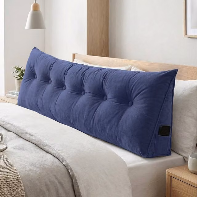 Livingandhome Blue Chenille Wedge Headboard Pillow, W: 180 cm