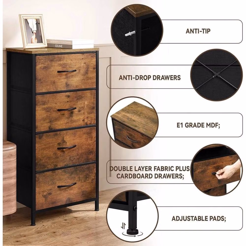 NESTLUNE Vintage Brown 4-Drawer Chest of Drawers – 2