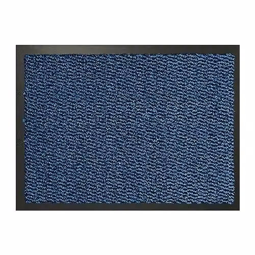 KAV Non-Slip Washable Absorbent Door Mat in Blue and Black, W: 90 cm, D: 150 cm