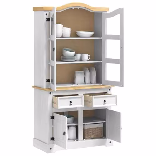vidaXL CORONA White Sideboard in Solid Pine Wood, W/D/H: 100 x 48.5 x 179 cm