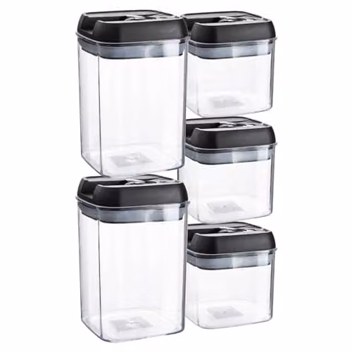 Argon Tableware 5 Piece Airtight Plastic Food Storage Container Set with Flip Lock Lids in Black