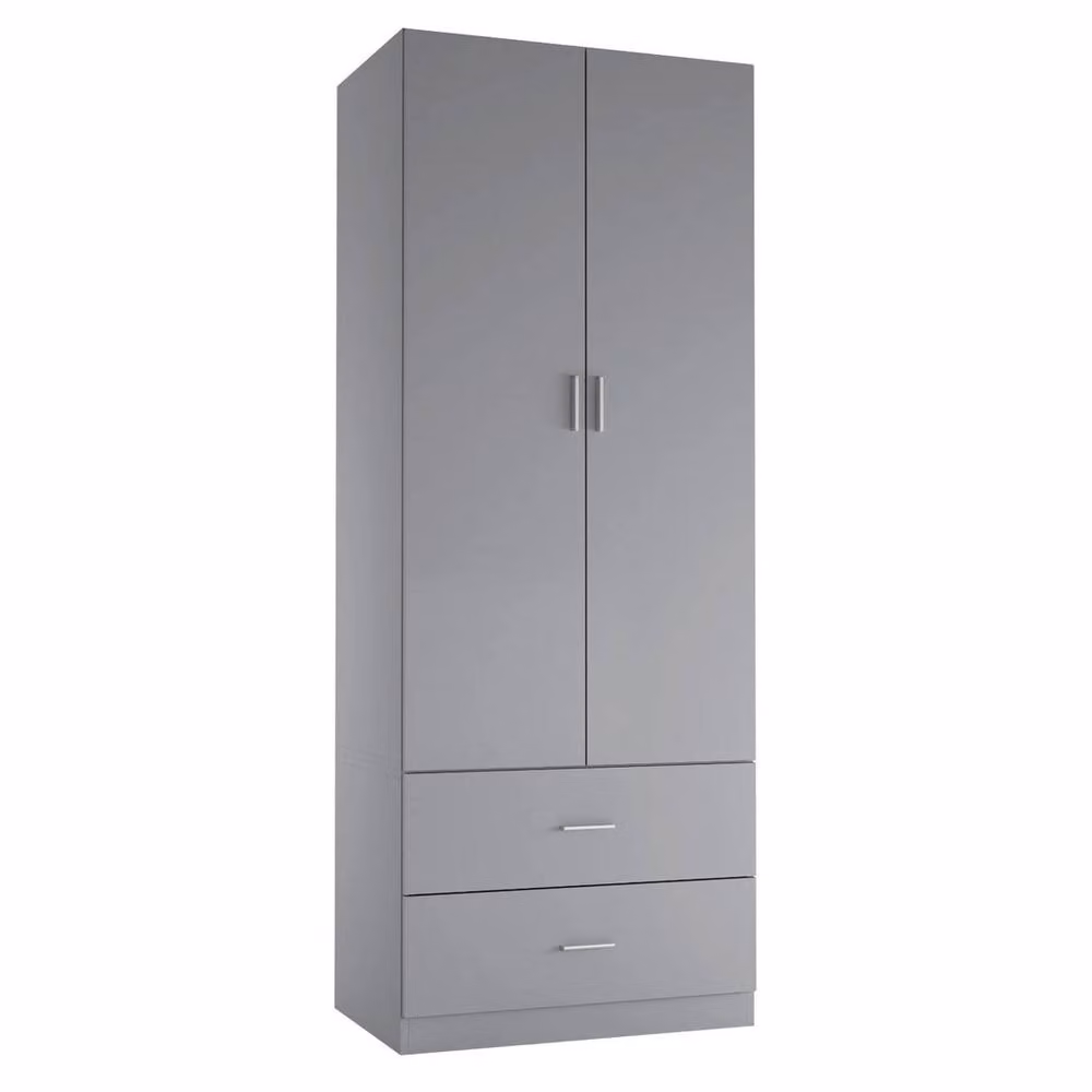 FORGEVIO Grey Modern Compact Wardrobe with 2 Doors and 2 Integrated Drawers – 3