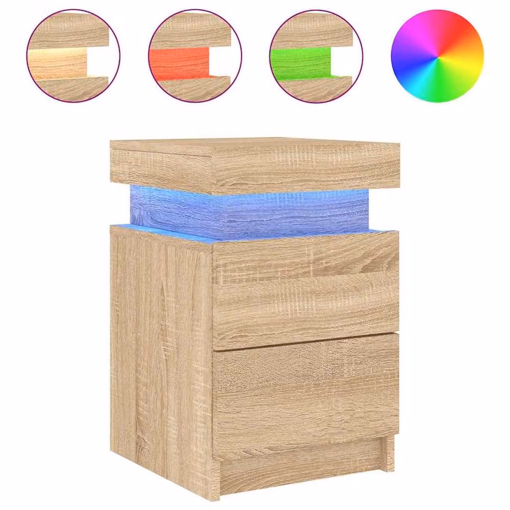Berkfield Home Beautiful Bedside Cabinet with Integrated LED Lights in Sonoma Oak Light Brown, W/D/H: 35 x 39 x 55 cm – 2