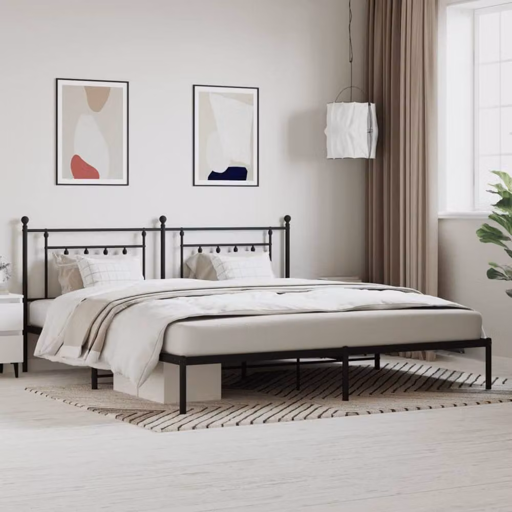 Berkfield Home Metal Bed Frame with Headboard in Black, W/D/H: 200 x 200 x 97 cm – 2