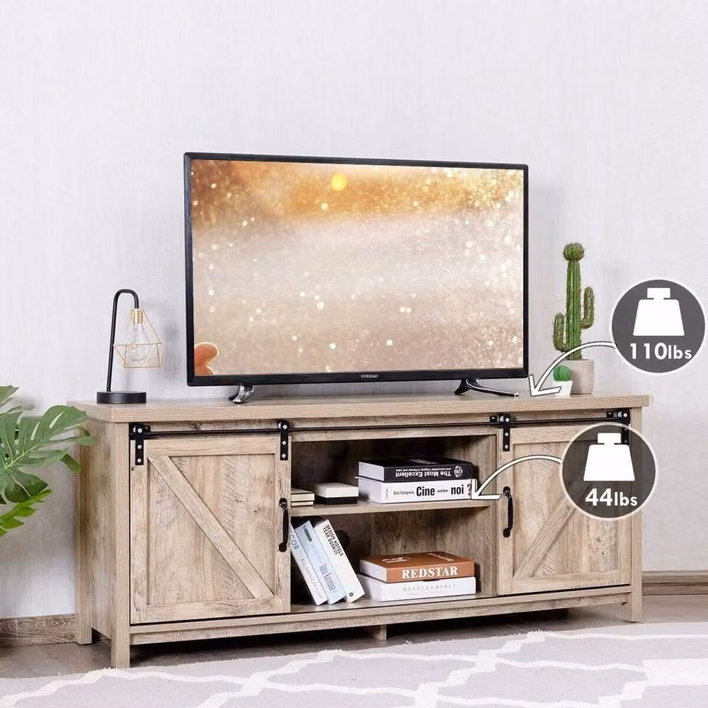 Kelvenix Modern Wooden TV Cabinet in Brown with Media Compartments – 4