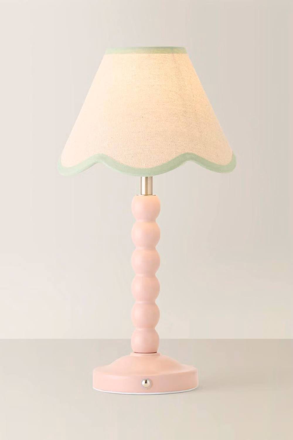 ValueLights Bobbin Scallop Trim Pink and Green Rechargeable Portable Ceramic Table Lamp – 2