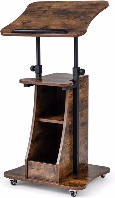 Havendro Rolling Podium Stand Lectern with Tilting Tabletop in Brown – 1
