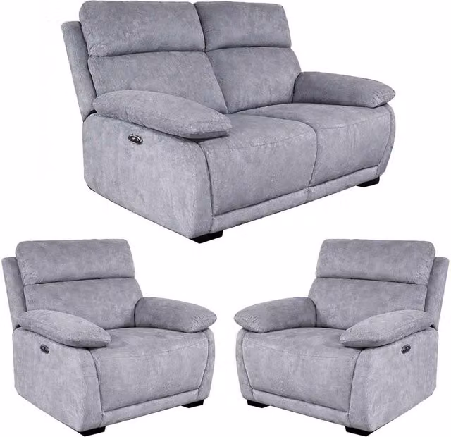 Furnishings For Less UK Piccadilly Grey 2 Seater Electric Recliner Sofa and 2 Armchairs Set – 1