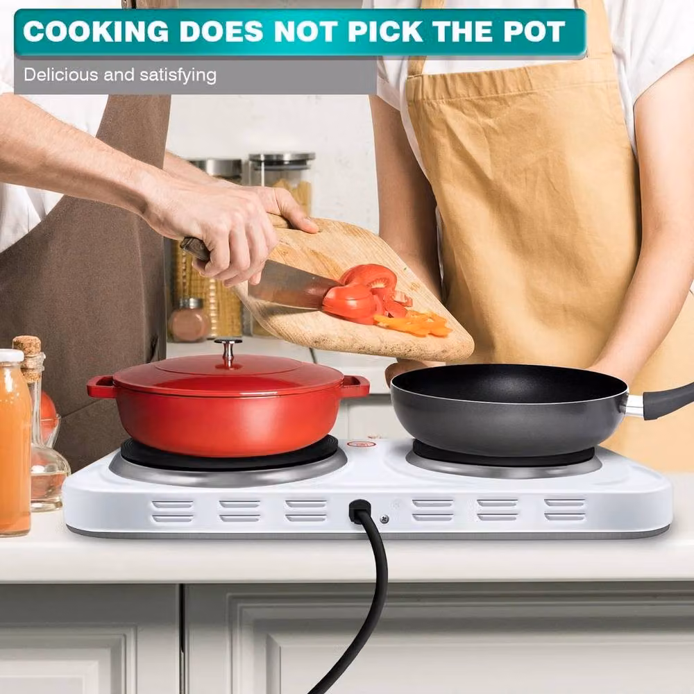 FLAVORA Double Portable Electric Hot Plate Table Top Cooker Hob in White – 5