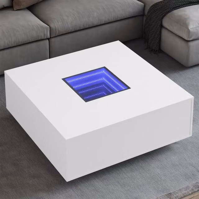 Berkfield Home Infinity LED Coffee Table in White, W/D/H: 100 x 100 x 40 cm