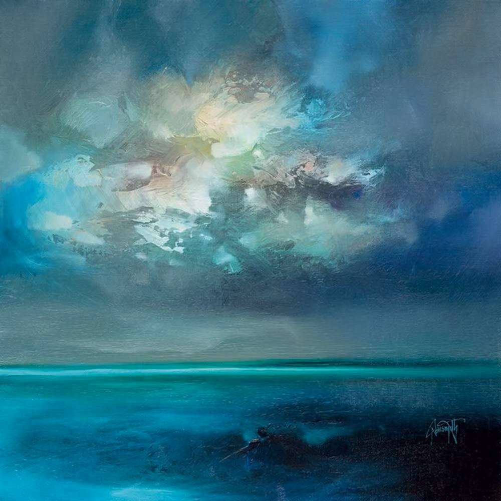Scott Naismith Isle Of Skye Emerges Abstract Wooden Plaque Painting Reproduction in Blue, W/H: 20.0 x 20.0 cm – 2