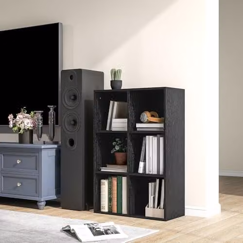 HOMCOM Modern 3 Tier Cube Bookshelf with 6 Open Compartments in Black, W/D/H: 65.5 x 30.0 x 97.5 cm – 8