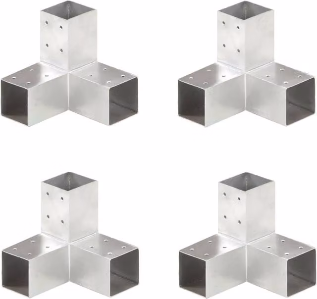 Berkfield Home Y Shape Post Connectors, 4 Pack, Galvanised Metal, Silver, 71 x 71 mm