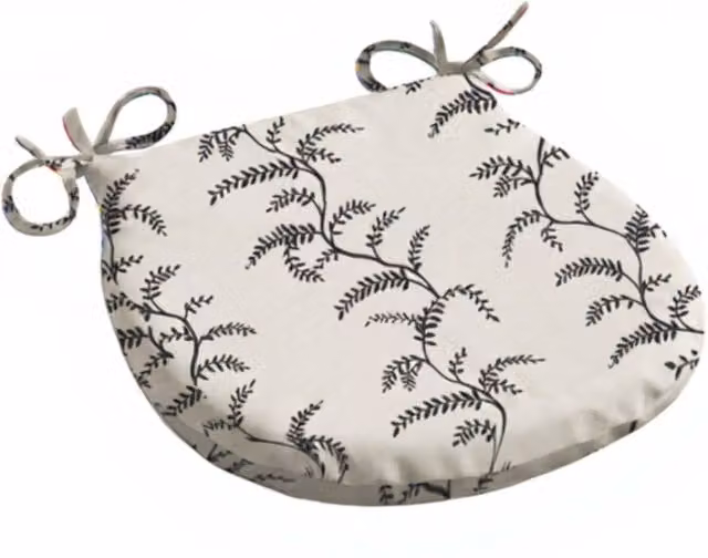 Livinluxury Linen Fern Semicircular Outdoor Seat Pad in Grey, White and Beige