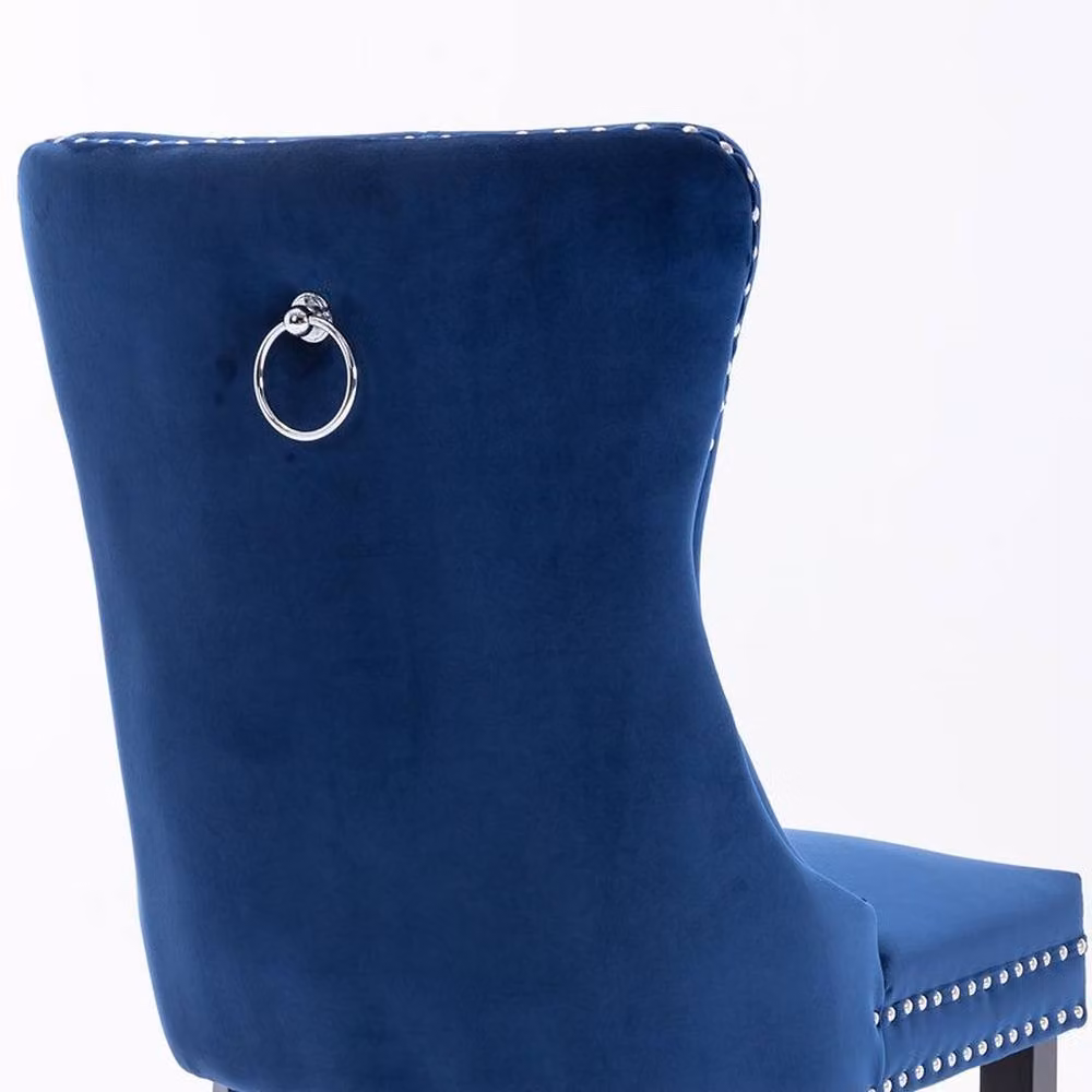 Modern Home Touch Romsey Set of 4 Blue Velvet Upholstered Dining Chairs with Oak Legs and Knocker Ring Back – 5