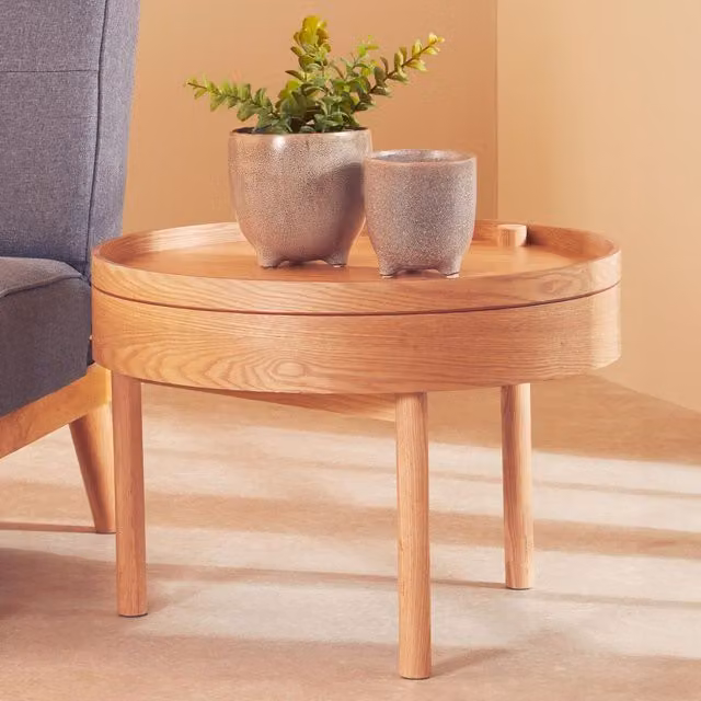 Orsina Versatile Revolving Top Side Table in Natural Wood, W/D/H: 60 x 60 x 43 cm – 1