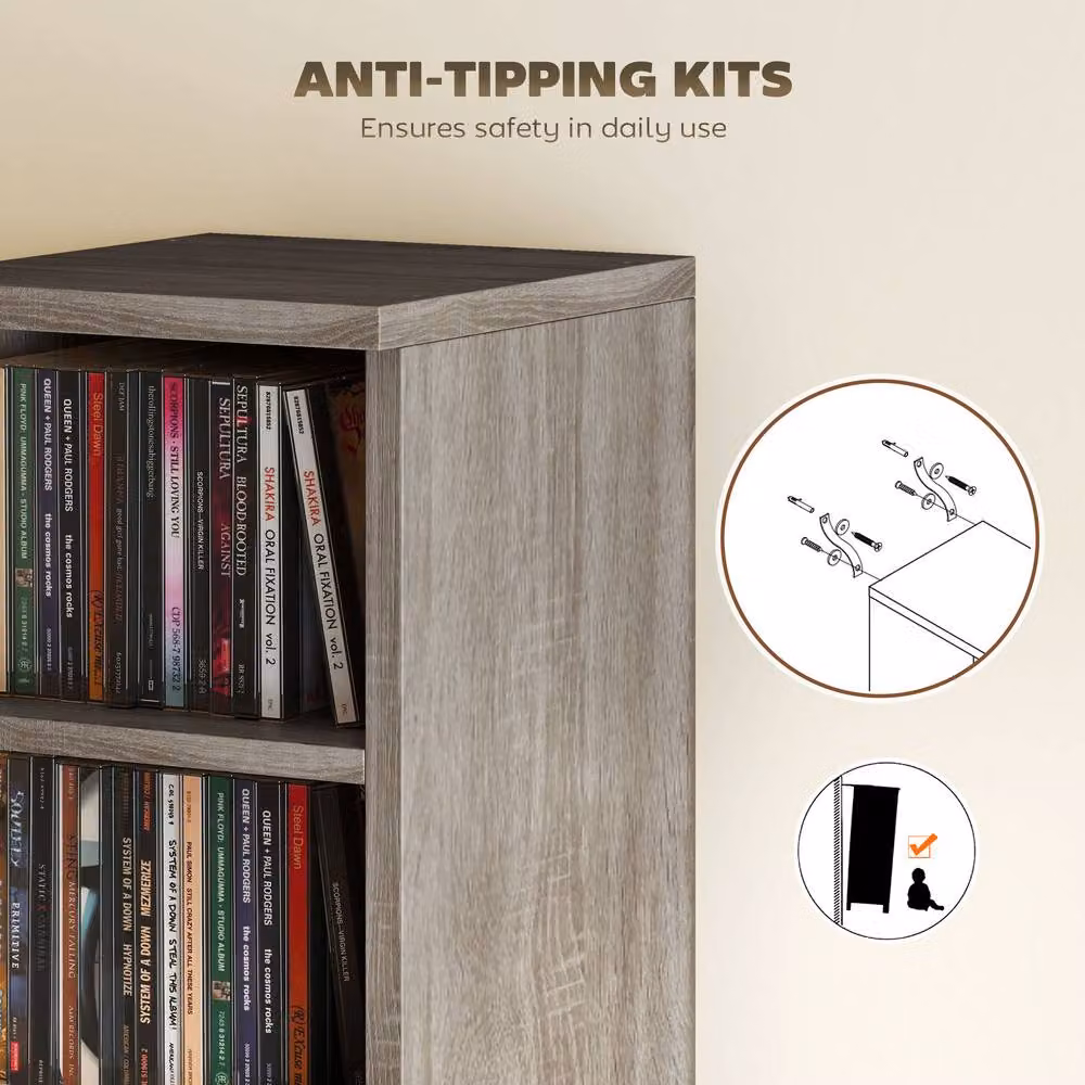 STILVORA Set of 2 Grey CD Storage Units with Adjustable Shelves and Media Compartments – 5
