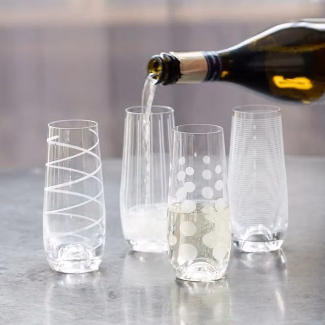 Mikasa Gold Dotted Transparent Glass Champagne Flutes, 4 x 230ml