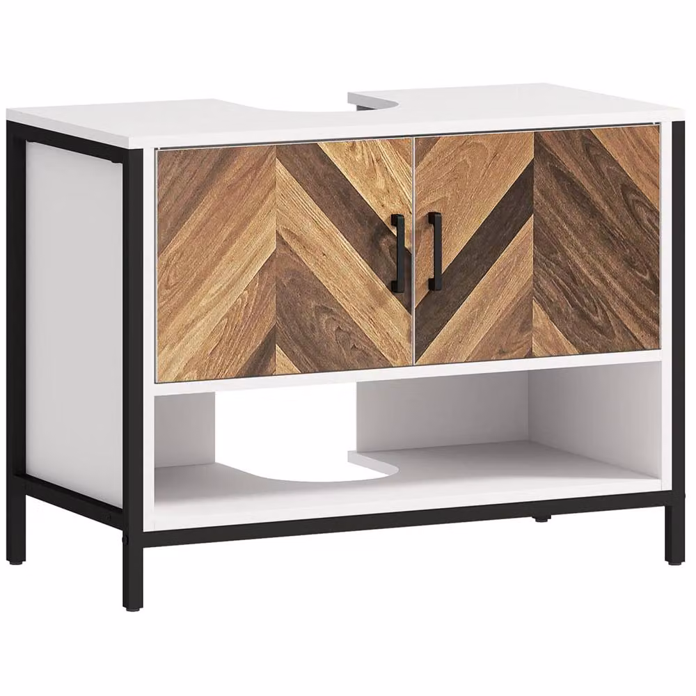 Wyld Haus Saha Rato Cream White Under Sink Bathroom Cabinet with Herringbone Doors W/D/H: 80 x 40 x 60 cm – 2