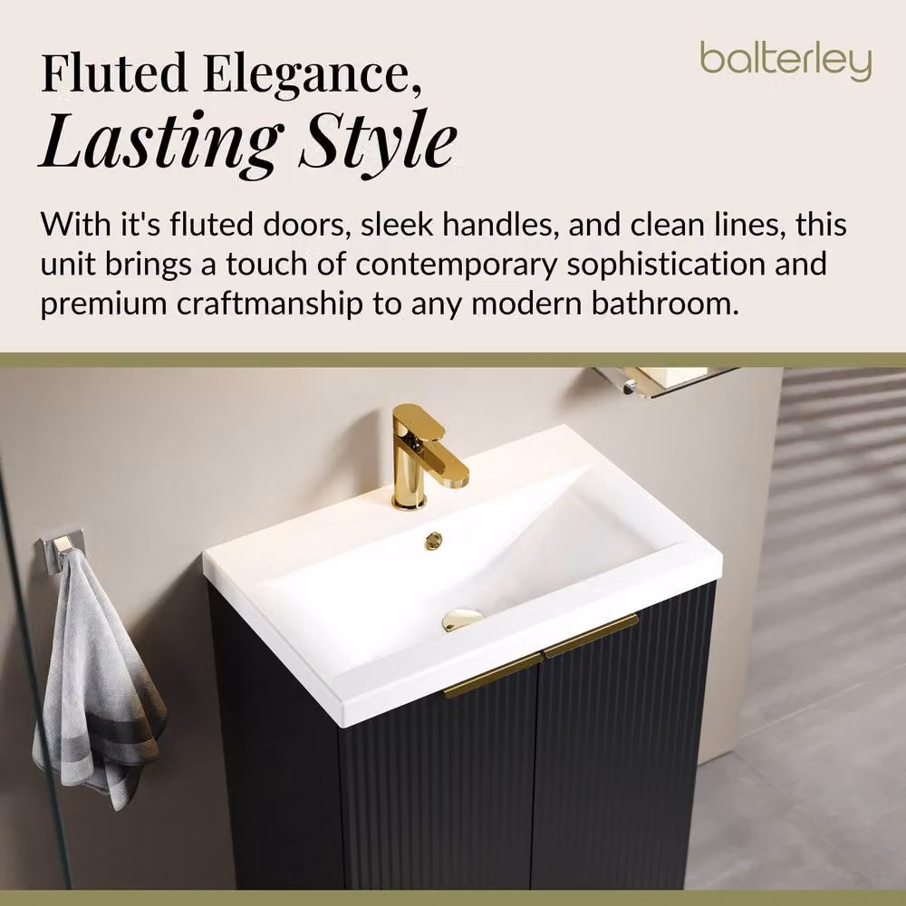 Balterley Fluted Front 2 Soft Close Door Vanity Basin Unit, Dark Grey, W: 60 cm, H: 85 cm – 3