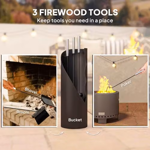 Outsunny 4 Piece Metal Fireplace Tool Set with Bucket, Black – 3