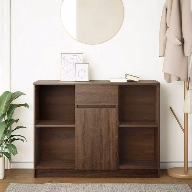 Berkfield Home Modern Sideboard with Drawer in Brown Oak, W/D/H: 101 x 35 x 76 cm – 1