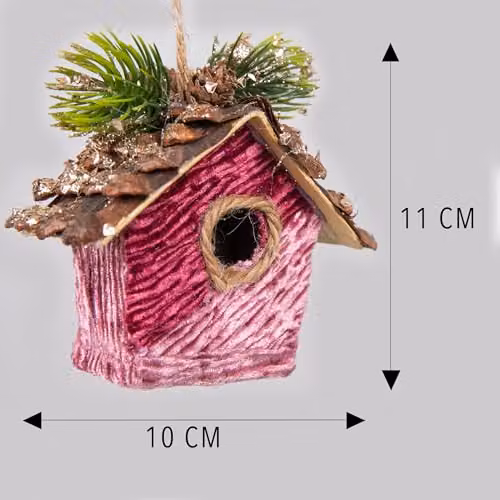 SHATCHI 3-Piece Pink and Gold Birdhouse Christmas Tree Hanging Decorations, W/D/H: 10 x 10 x 11 cm – 2