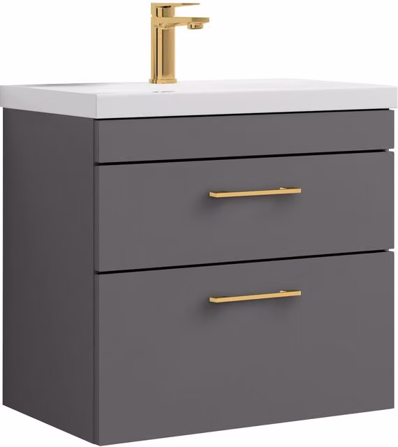 Balterley Modern Glossy Wall Hung Bathroom Vanity Basin Unit in Grey, Width: 60 cm