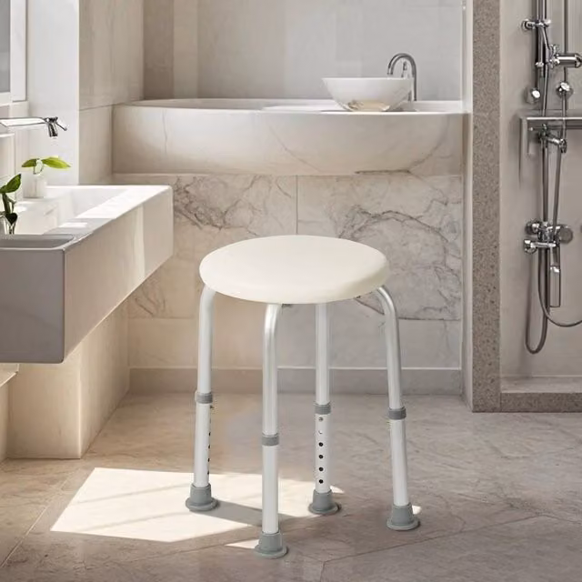 EONLION Non-slip Adjustable Round Bath and Shower Stool in White with Metal Frame – 1