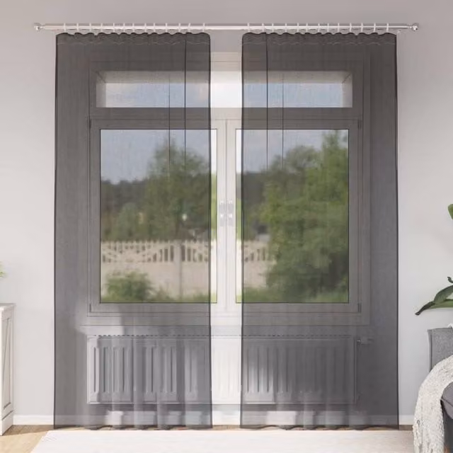 Berkfield Home Black Transparent Voile Curtains with Rod Pockets, 2 Pack, W: 140 cm, H: 245 cm