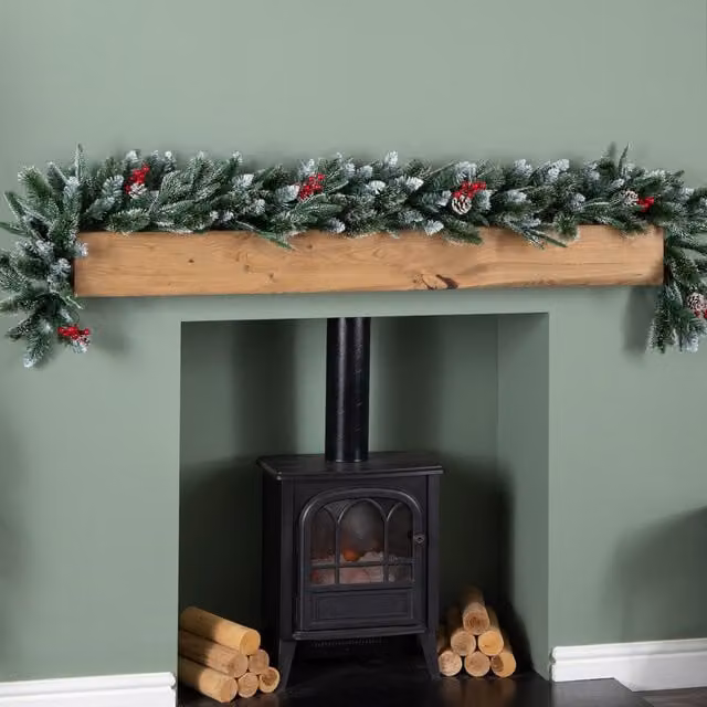 Samuel Alexander 1.8m New Jersey Christmas Garland with Red Berries, Pinecones and Snow Tipped Green PVC Branches
