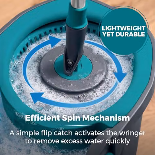 Tower Compact Spin Mop and Bucket Set with 2 Microfibre Refillable Heads, 4.5L Capacity, Anthracite and Petrol – 2