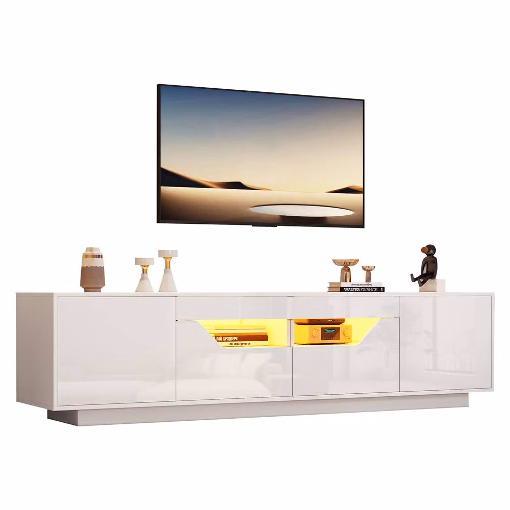 ModernLuxe High Gloss White TV Stand with Integrated LED Lights, 2 Drawers and 2 Doors, W: 180 cm, D: 40 cm, H: 45 cm – 4