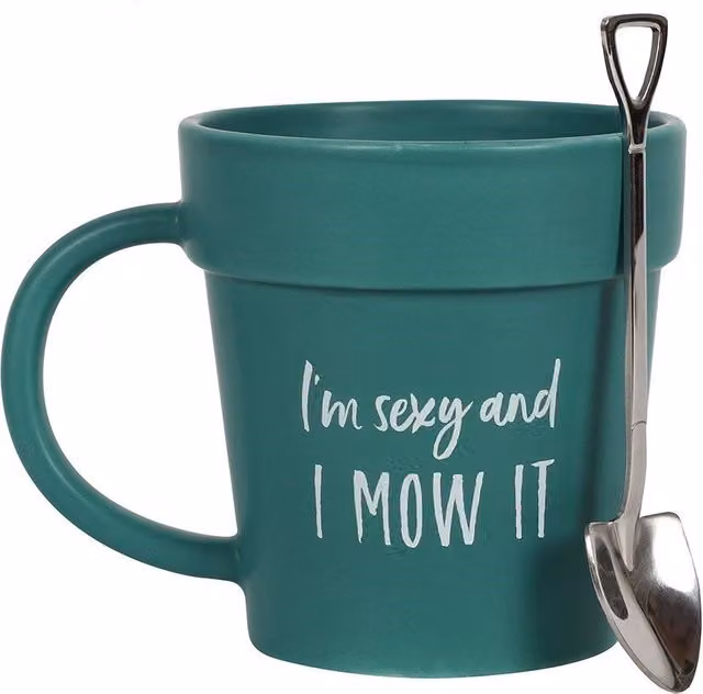 Something Different I Am Sexy and I Mow It Plant Pot Mug Set in Light Green