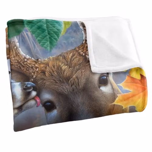 JQ Licensing Forest Stream Deer and Butterflies Super Soft Silky Touch Fleece Throw Blanket in White, W/D/H: 152 x 127 cm – 2