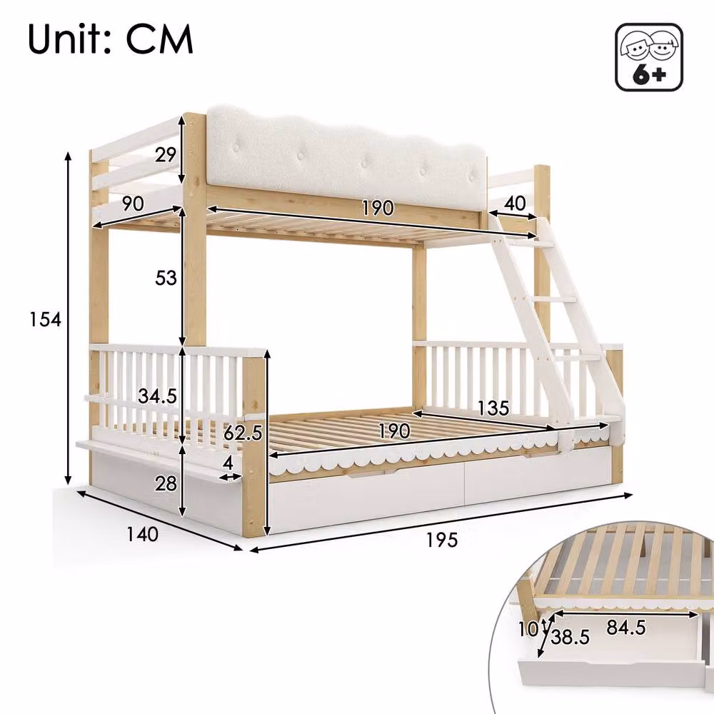Merax Single Over Double Kids Bunk Bed Frame with Drawers and Magazine Rack in White – 2