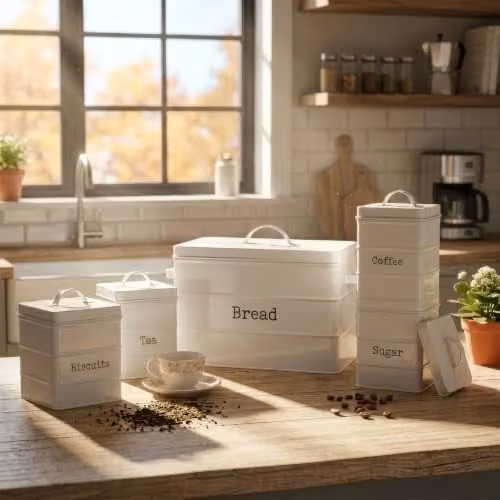 Harbour Housewares Metal Tea Storage Canister with Airtight Lid, White – 7