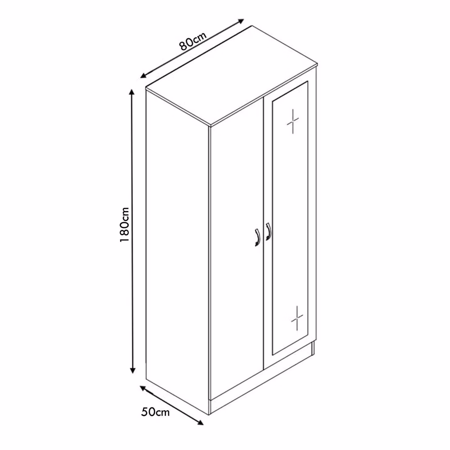 FWStyle Modern High Gloss White 2 Door Mirrored Wardrobe W: 80 cm, D: 50 cm, H: 180 cm – 2