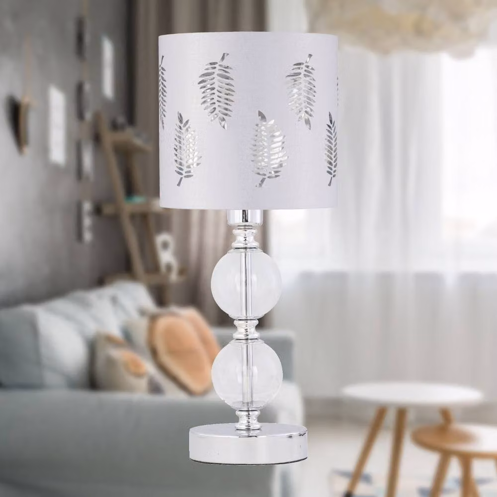First Choice Lighting Chrome Two Ball Table Lamp with White Fabric Shade – 2