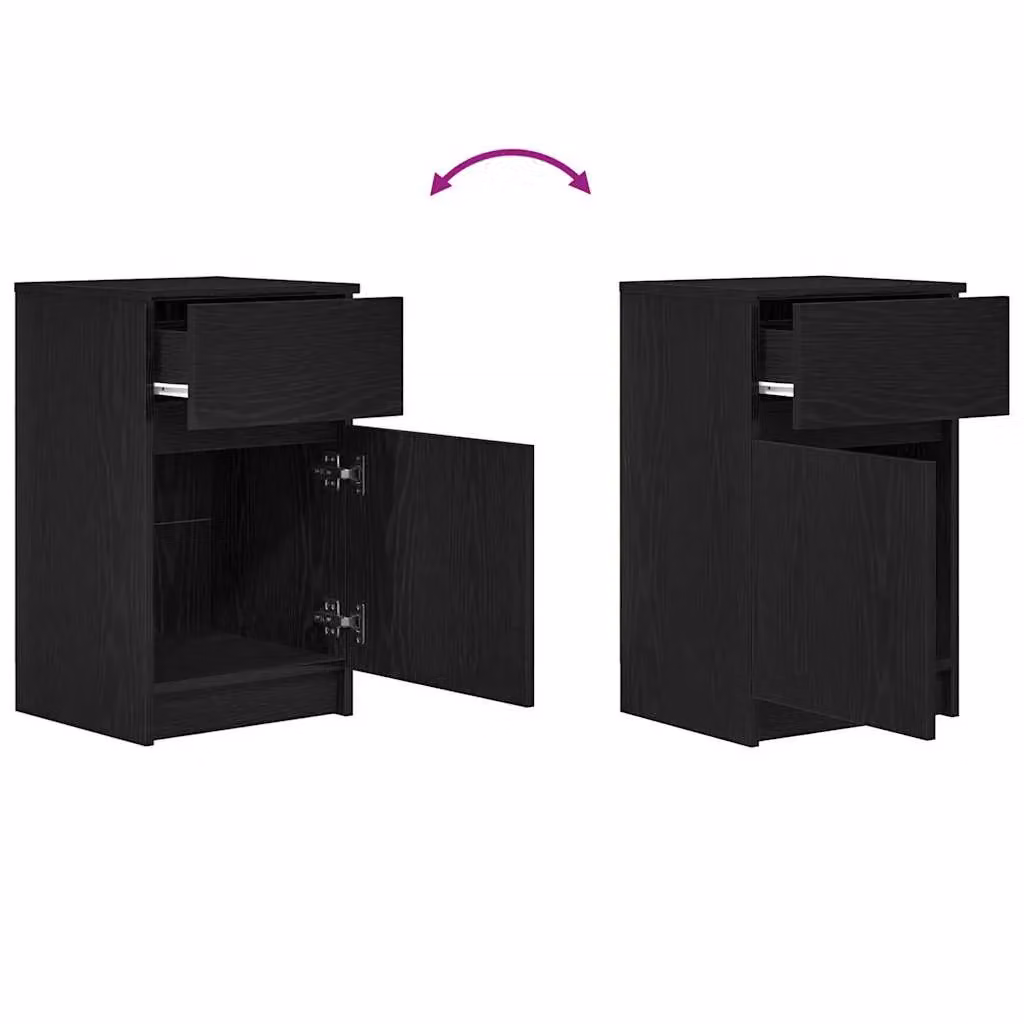 Berkfield Home Set of 2 Black Modern Bedside Cabinets in Engineered Wood, W/D/H: 39 x 35 x 65 cm – 6